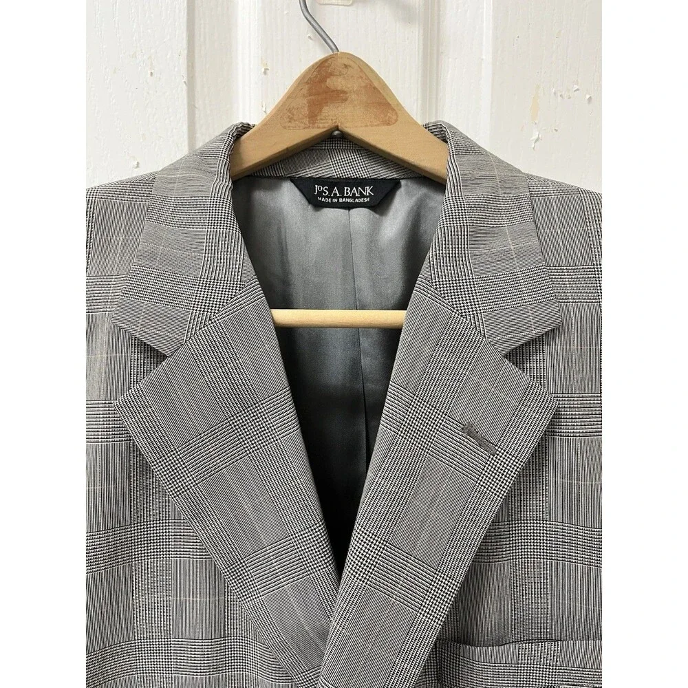 Jos. A Bank Men’s 46L Wool Grey Glen Plaid Blazer Jacket Coat